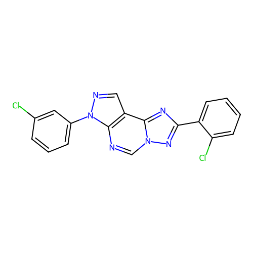 2-(2-chlorophenyl)-7-(3-chlorophenyl)-7H-pyrazolo[4,3-e][1,2,4]triazolo[1,5-c]pyrimidine structure