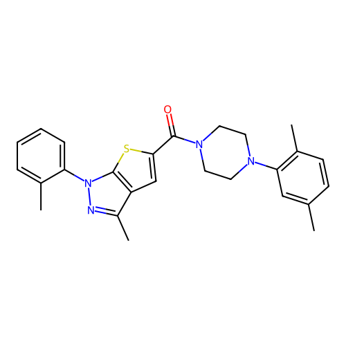 (4-(2,5-dimethylphenyl)piperazin-1-yl)(3-methyl-1-(o-tolyl)-1H-thieno[2,3-c]pyrazol-5-yl)methanone structure