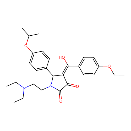 (4E)-1-(2-diethylaminoethyl)-4-[(4-ethoxyphenyl)-hydroxymethylidene]-5-(4-propan-2-yloxyphenyl)pyrrolidine-2,3-dione structure