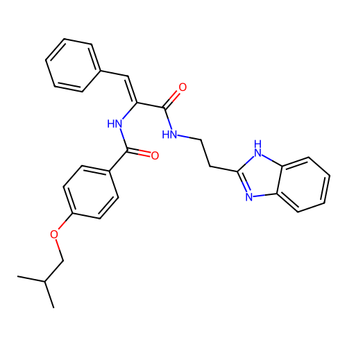 (Z)-N-(3-((2-(1H-benzo[d]imidazol-2-yl)ethyl)amino)-3-oxo-1-phenylprop-1-en-2-yl)-4-isobutoxybenzamide structure