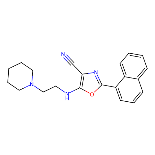 2-(naphthalen-1-yl)-5-{[2-(piperidin-1-yl)ethyl]amino}-1,3-oxazole-4-carbonitrile structure