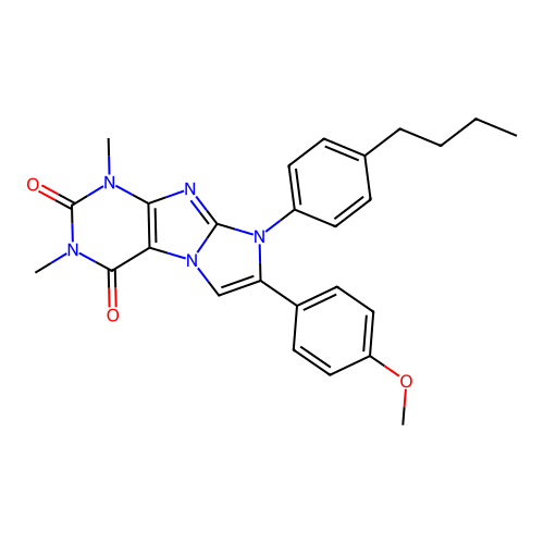 8-(4-butylphenyl)-7-(4-methoxyphenyl)-1,3-dimethyl-1H-imidazo[2,1-f]purine-2,4(3H,8H)-dione structure