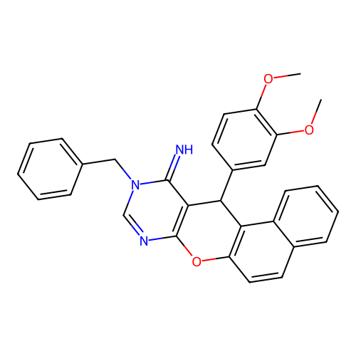 10-benzyl-12-(3,4-dimethoxyphenyl)-10,12-dihydro-11H-benzo[5,6]chromeno[2,3-d]pyrimidin-11-imine structure