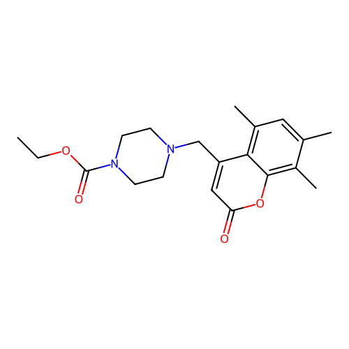Ethyl 4-[(5,7,8-trimethyl-2-oxochromen-4-yl)methyl]piperazine-1-carboxylate structure