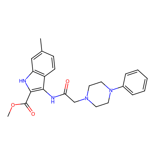 Methyl 6-methyl-3-[[2-(4-phenylpiperazin-1-yl)acetyl]amino]-1H-indole-2-carboxylate structure