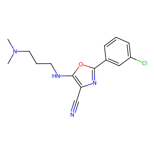 2-(3-Chlorophenyl)-5-{[3-(dimethylamino)propyl]amino}-1,3-oxazole-4-carbonitrile structure