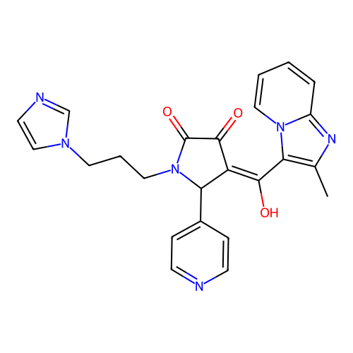 3-hydroxy-1-[3-(1H-imidazol-1-yl)propyl]-4-{2-methylimidazo[1,2-a]pyridine-3-carbonyl}-5-(pyridin-4-yl)-2,5-dihydro-1H-pyrrol-2-one structure