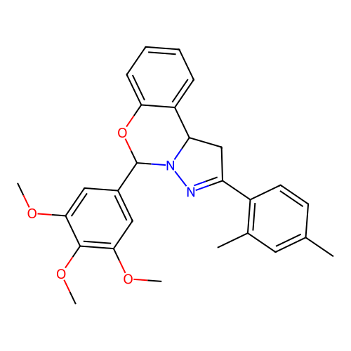2-(2,4-dimethylphenyl)-5-(3,4,5-trimethoxyphenyl)-1,10b-dihydropyrazolo[1,5-c][1,3]benzoxazine structure