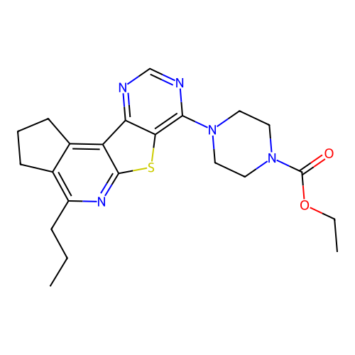 ethyl 4-(4-propyl-2,3-dihydro-1H-cyclopenta[4',5']pyrido[3',2':4,5]thieno[3,2-d]pyrimidin-7-yl)piperazine-1-carboxylate structure