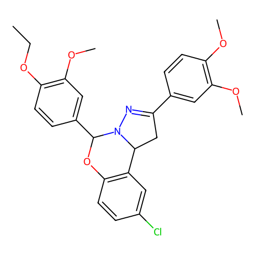 9-chloro-2-(3,4-dimethoxyphenyl)-5-(4-ethoxy-3-methoxyphenyl)-1,10b-dihydropyrazolo[1,5-c][1,3]benzoxazine structure