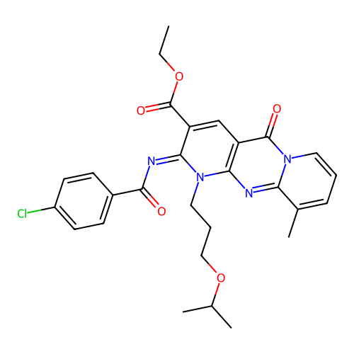 (Z)-ethyl 2-((4-chlorobenzoyl)imino)-1-(3-isopropoxypropyl)-10-methyl-5-oxo-2,5-dihydro-1H-dipyrido[1,2-a:2',3'-d]pyrimidine-3-carboxylate structure