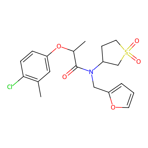 2-(4-chloro-3-methylphenoxy)-N-(1,1-dioxidotetrahydrothiophen-3-yl)-N-(furan-2-ylmethyl)propanamide structure