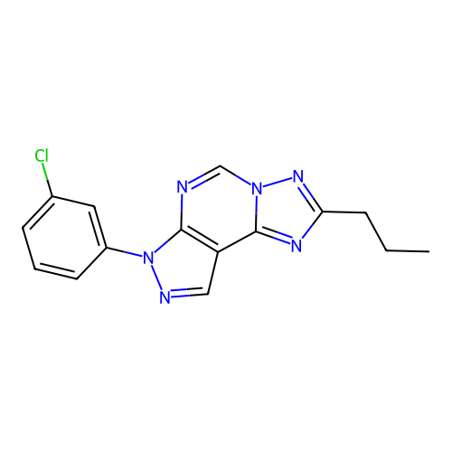 7-(3-chlorophenyl)-2-propyl-7H-pyrazolo[4,3-e][1,2,4]triazolo[1,5-c]pyrimidine structure