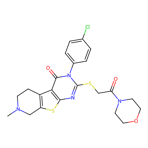 3-(4-chlorophenyl)-7-methyl-2-((2-morpholino-2-oxoethyl)thio)-5,6,7,8-tetrahydropyrido[4',3':4,5]thieno[2,3-d]pyrimidin-4(3H)-one structure