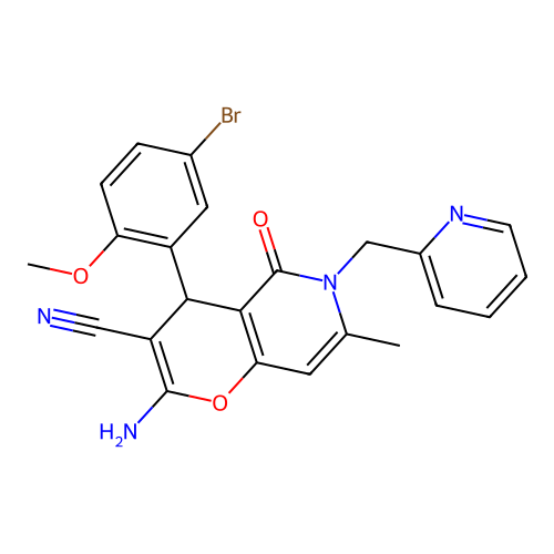 2-amino-4-(5-bromo-2-methoxyphenyl)-7-methyl-5-oxo-6-(pyridin-2-ylmethyl)-5,6-dihydro-4H-pyrano[3,2-c]pyridine-3-carbonitrile structure