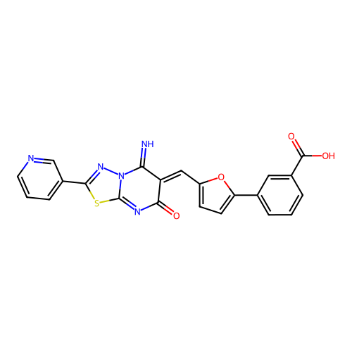 (Z)-3-(5-((5-imino-7-oxo-2-(pyridin-3-yl)-5H-[1,3,4]thiadiazolo[3,2-a]pyrimidin-6(7H)-ylidene)methyl)furan-2-yl)benzoic acid structure