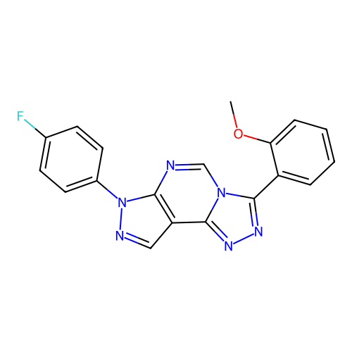 7-(4-fluorophenyl)-3-(2-methoxyphenyl)-7H-pyrazolo[4,3-e][1,2,4]triazolo[4,3-c]pyrimidine structure