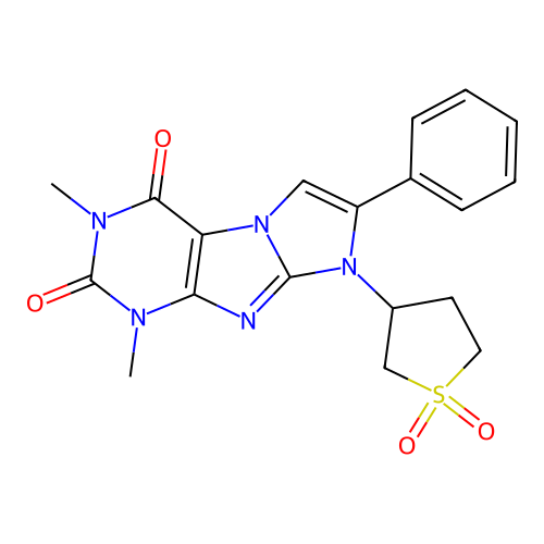 8-(1,1-dioxidotetrahydrothiophen-3-yl)-1,3-dimethyl-7-phenyl-1H-imidazo[2,1-f]purine-2,4(3H,8H)-dione structure