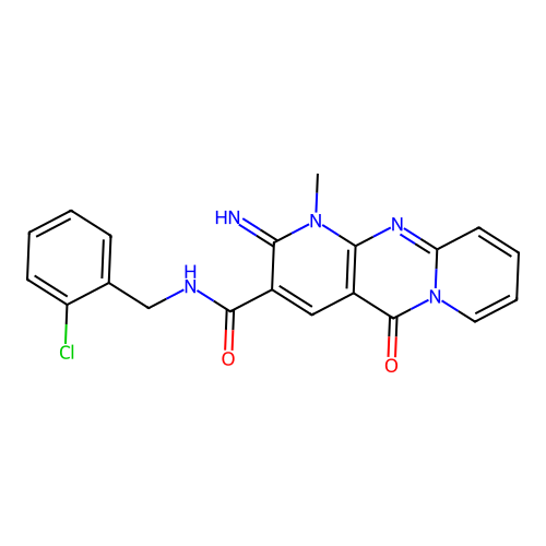 N-(2-chlorobenzyl)-2-imino-1-methyl-5-oxo-1,5-dihydro-2H-dipyrido[1,2-a:2',3'-d]pyrimidine-3-carboxamide structure