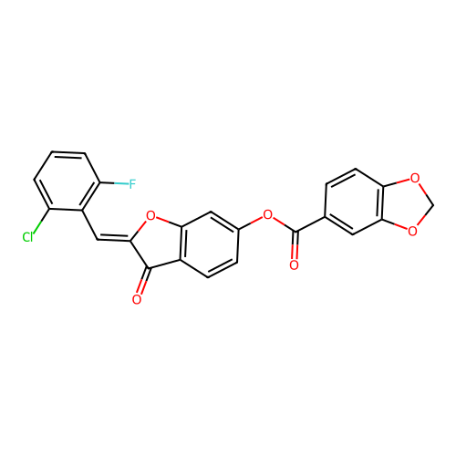 (2Z)-2-(2-chloro-6-fluorobenzylidene)-3-oxo-2,3-dihydro-1-benzofuran-6-yl 1,3-benzodioxole-5-carboxylate structure