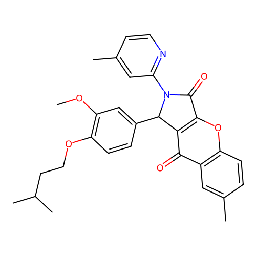 1-[3-methoxy-4-(3-methylbutoxy)phenyl]-7-methyl-2-(4-methylpyridin-2-yl)-1,2-dihydrochromeno[2,3-c]pyrrole-3,9-dione structure