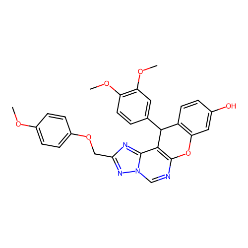 12-(3,4-dimethoxyphenyl)-2-((4-methoxyphenoxy)methyl)-12H-chromeno[3,2-e][1,2,4]triazolo[1,5-c]pyrimidin-9-ol structure