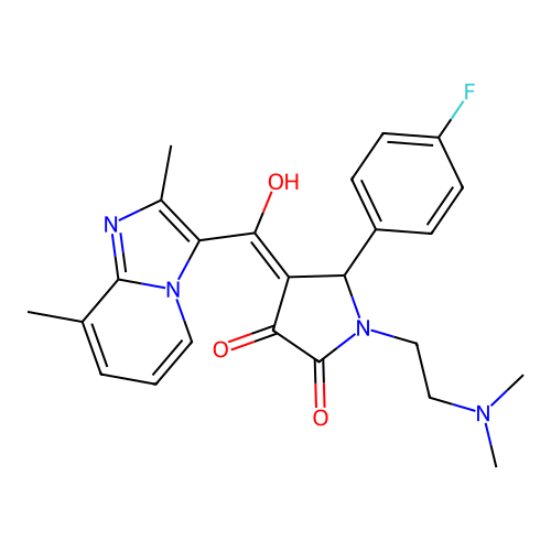(4E)-1-(2-dimethylaminoethyl)-4-[(2,8-dimethylimidazo[1,2-a]pyridin-3-yl)-hydroxymethylidene]-5-(4-fluorophenyl)pyrrolidine-2,3-dione structure