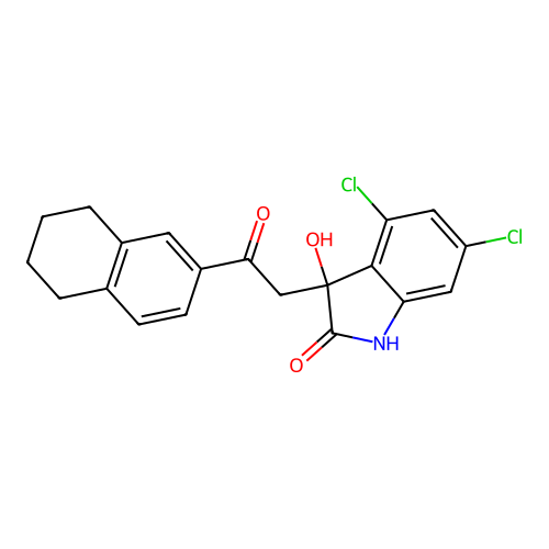 4,6-dichloro-3-hydroxy-3-(2-oxo-2-(5,6,7,8-tetrahydronaphthalen-2-yl)ethyl)indolin-2-one structure