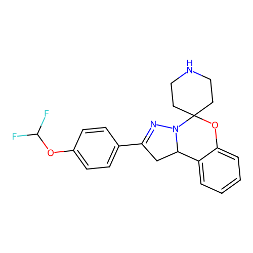 2'-[4-(difluoromethoxy)phenyl]-1',10b'-dihydrospiro[piperidine-4,5'-pyrazolo[1,5-c][1,3]benzoxazine] structure