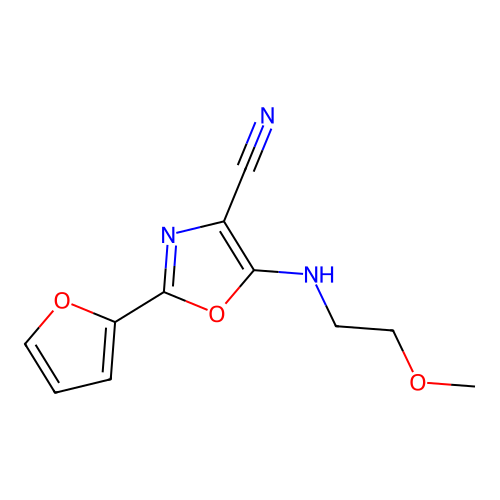 2-(Furan-2-yl)-5-[(2-methoxyethyl)amino]-1,3-oxazole-4-carbonitrile structure