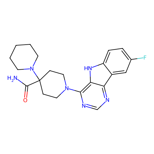 1'-(8-fluoro-5H-pyrimido[5,4-b]indol-4-yl)-1,4'-bipiperidine-4'-carboxamide structure