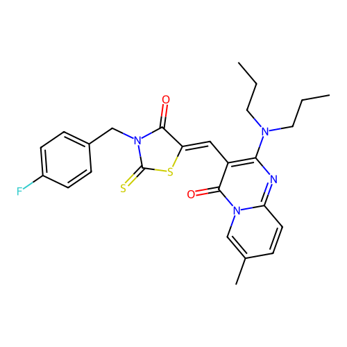 2-(dipropylamino)-3-{(Z)-[3-(4-fluorobenzyl)-4-oxo-2-thioxo-1,3-thiazolidin-5-ylidene]methyl}-7-methyl-4H-pyrido[1,2-a]pyrimidin-4-one structure