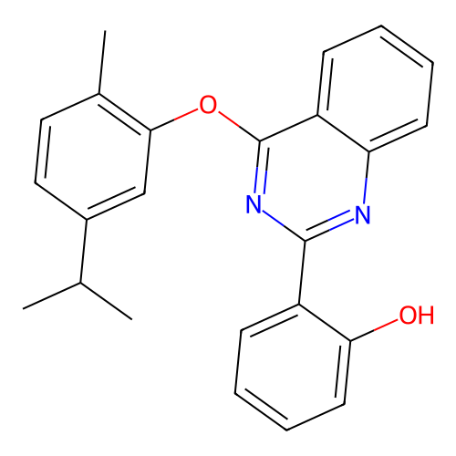 2-{4-[2-Methyl-5-(propan-2-yl)phenoxy]quinazolin-1-ium-2-yl}phenolate structure