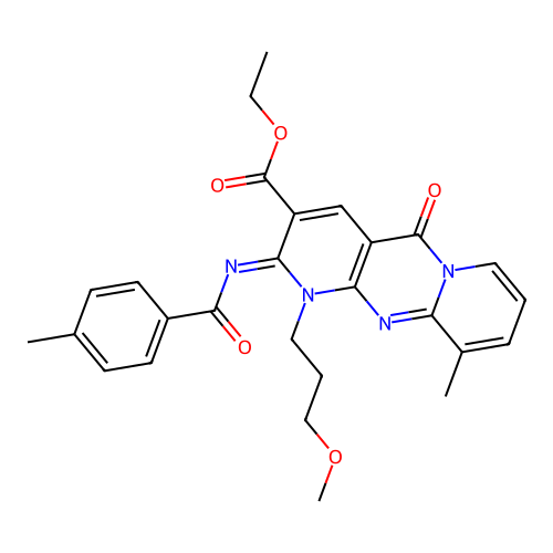 (Z)-ethyl 1-(3-methoxypropyl)-10-methyl-2-((4-methylbenzoyl)imino)-5-oxo-2,5-dihydro-1H-dipyrido[1,2-a:2',3'-d]pyrimidine-3-carboxylate structure