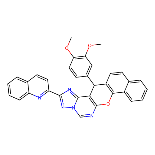 14-(3,4-dimethoxyphenyl)-2-(quinolin-2-yl)-14H-benzo[7,8]chromeno[3,2-e][1,2,4]triazolo[1,5-c]pyrimidine structure