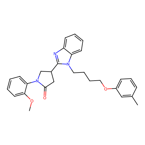 1-(2-methoxyphenyl)-4-{1-[4-(3-methylphenoxy)butyl]-1H-benzimidazol-2-yl}pyrrolidin-2-one structure
