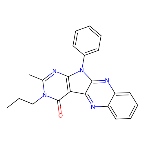 2-Methyl-11-phenyl-3-propyl-3,11-dihydro-1,3,5,10,11-pentaaza-benzo[b]fluoren-4-one structure