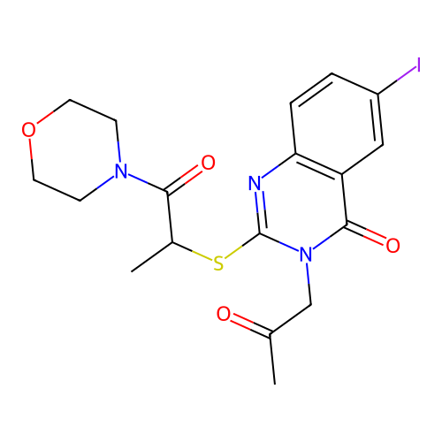 6-iodo-2-((1-morpholino-1-oxopropan-2-yl)thio)-3-(2-oxopropyl)quinazolin-4(3H)-one structure