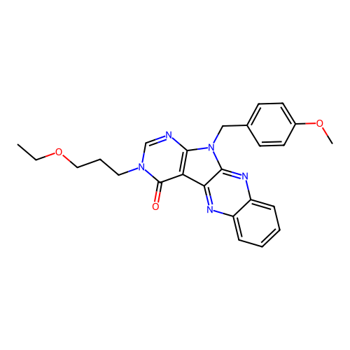 3-(3-ethoxypropyl)-11-(4-methoxybenzyl)-3,11-dihydro-4H-pyrimido[5',4':4,5]pyrrolo[2,3-b]quinoxalin-4-one structure