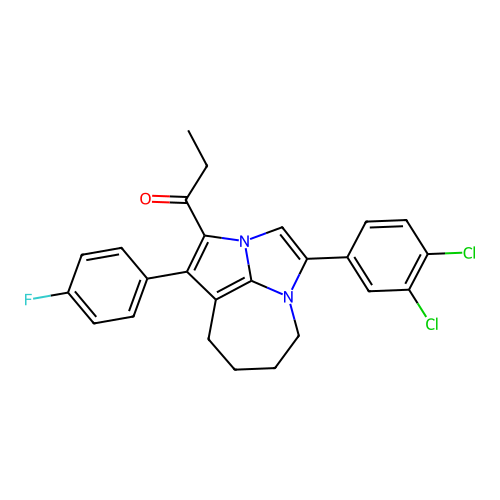 1-(4-(3,4-dichlorophenyl)-1-(4-fluorophenyl)-5,6,7,8-tetrahydro-2a,4a-diazacyclopenta[cd]azulen-2-yl)propan-1-one structure