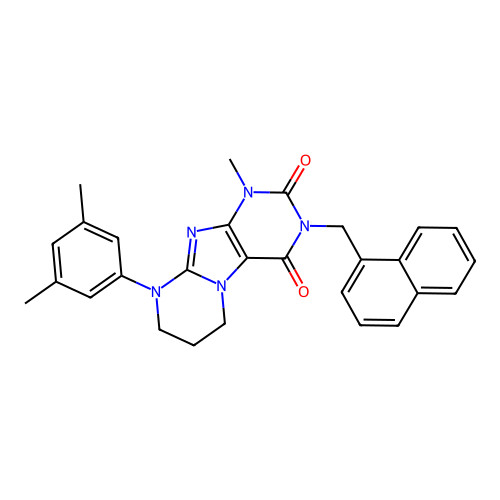 9-(3,5-dimethylphenyl)-1-methyl-3-(naphthalen-1-ylmethyl)-6,7,8,9-tetrahydropyrimido[2,1-f]purine-2,4(1H,3H)-dione structure
