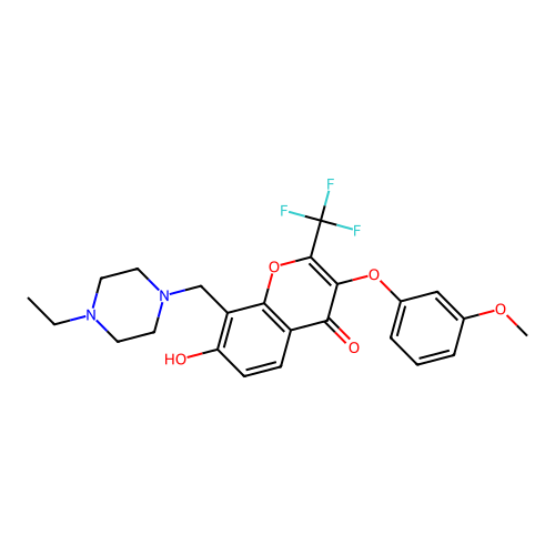 8-[(4-ethylpiperazin-1-yl)methyl]-7-hydroxy-3-(3-methoxyphenoxy)-2-(trifluoromethyl)-4H-chromen-4-one structure