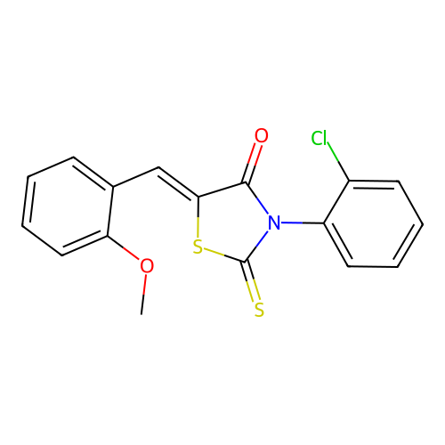 (Z)-3-(2-chlorophenyl)-5-(2-methoxybenzylidene)-2-thioxothiazolidin-4-one structure