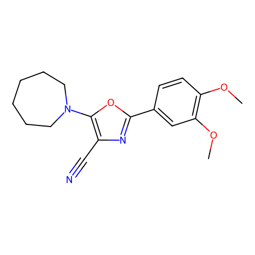 5-(1-Azepanyl)-2-(3,4-dimethoxyphenyl)-4-oxazolecarbonitrile structure