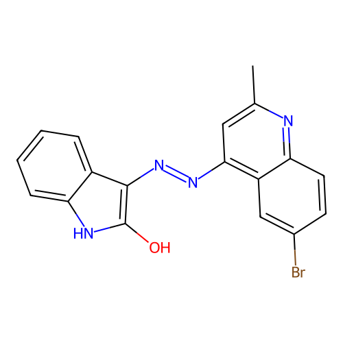 3-[2-(6-bromo-2-methylquinolin-4-yl)hydrazinyl]indol-2-one structure