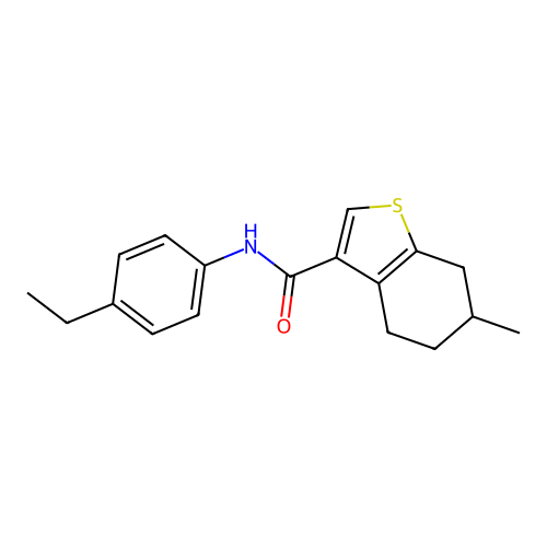 N-(4-ethylphenyl)-6-methyl-4,5,6,7-tetrahydro-1-benzothiophene-3-carboxamide structure