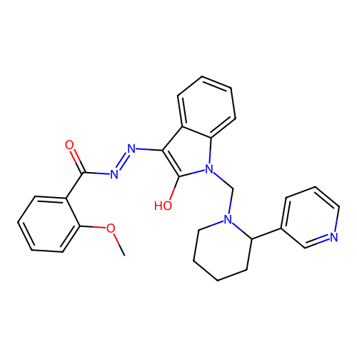 2-methoxy-N-[[2-oxo-1-[(2-pyridin-3-yl-1-piperidyl)methyl]indol-3-ylidene]amino]benzamide structure