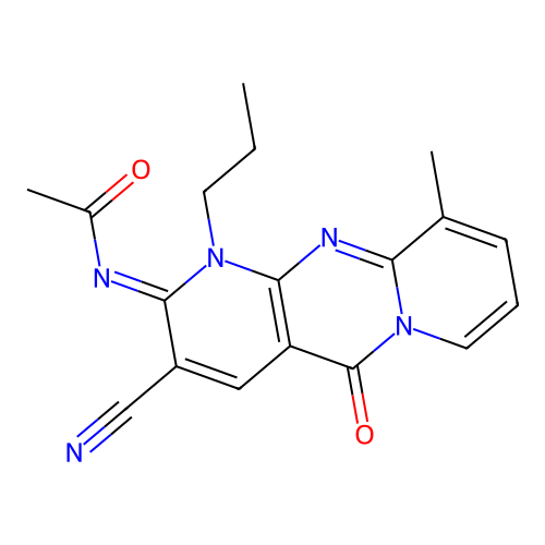 (E)-N-(3-cyano-10-methyl-5-oxo-1-propyl-1H-dipyrido[1,2-a:2',3'-d]pyrimidin-2(5H)-ylidene)acetamide structure