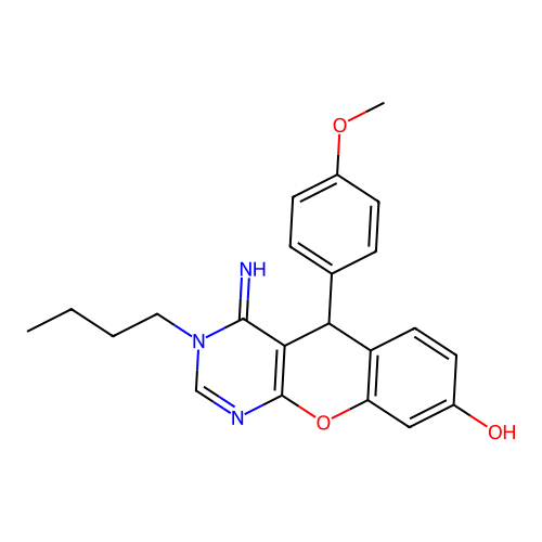 3-butyl-4-imino-5-(4-methoxyphenyl)-3,5-dihydro-4H-chromeno[2,3-d]pyrimidin-8-ol structure