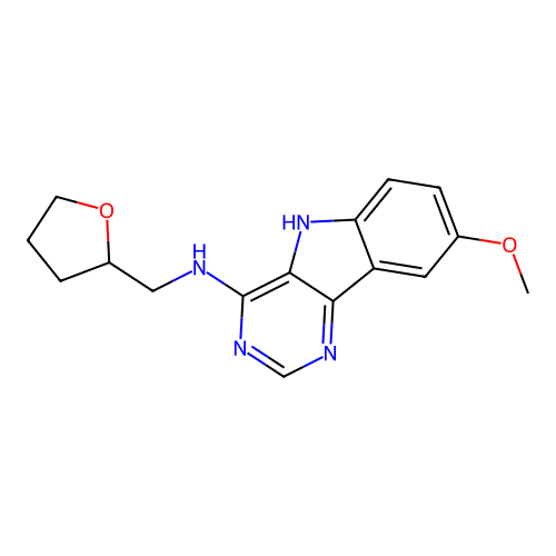 8-methoxy-N-(tetrahydrofuran-2-ylmethyl)-5H-pyrimido[5,4-b]indol-4-amine structure